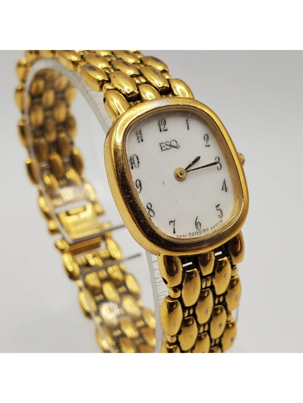 ESQ Quartz Womens Watch 21mm For Parts Or Repair Gold Tone White Dial